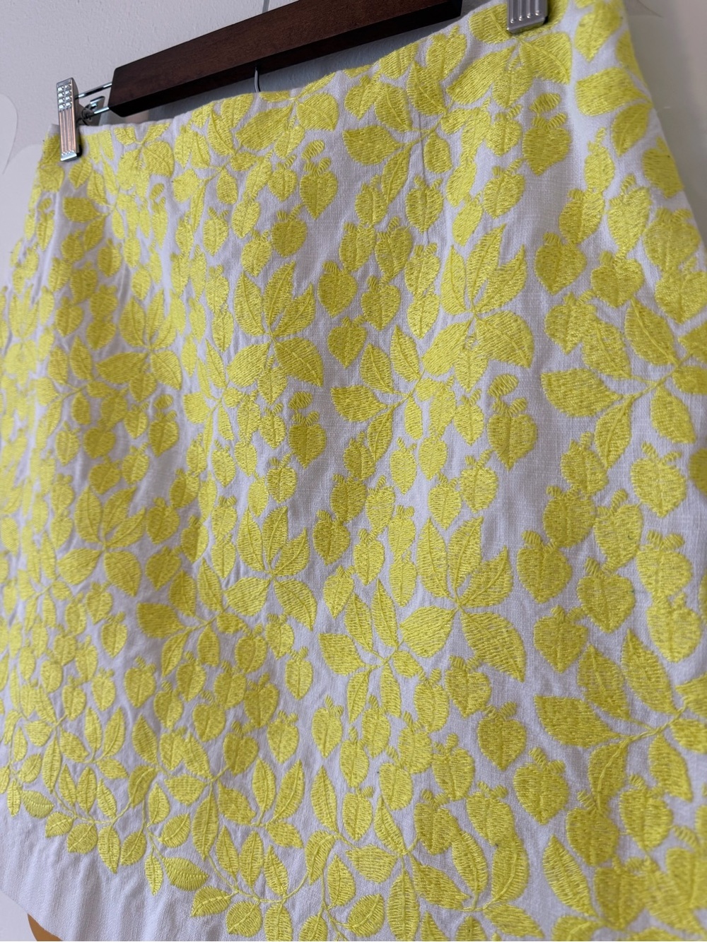 Boden Yellow and Cream Leaf Embroidered A-Line Mini Skirt - Picture 4 of 11